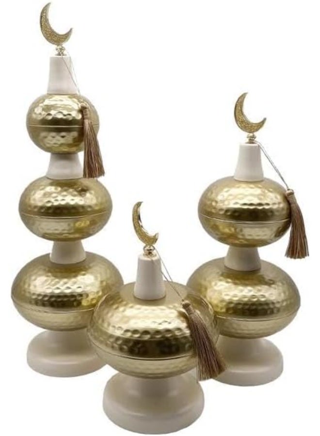 Mado Gallery Set of 3 Ivory  Hammered Dome Dessert & Dates Stand with Moon – Multi-Tiered Ramadan & Eid Table Decor - Image 1